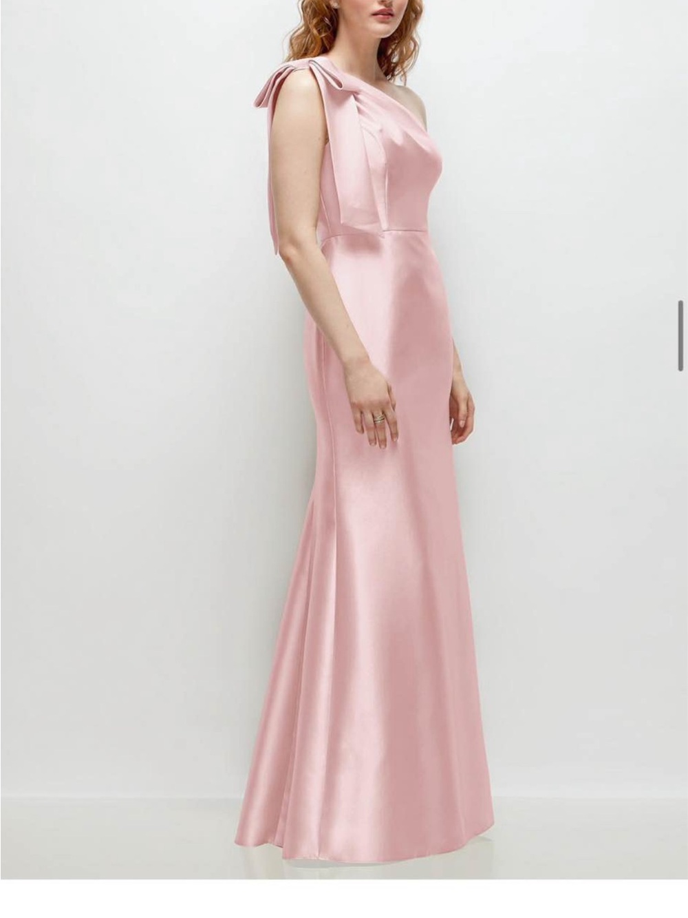 ALFRED SUNG One-Shoulder Satin Gown in Ballet Pink